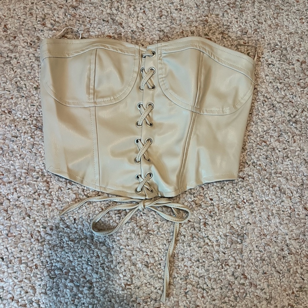 Zara Beige Lace-Up Crop Top